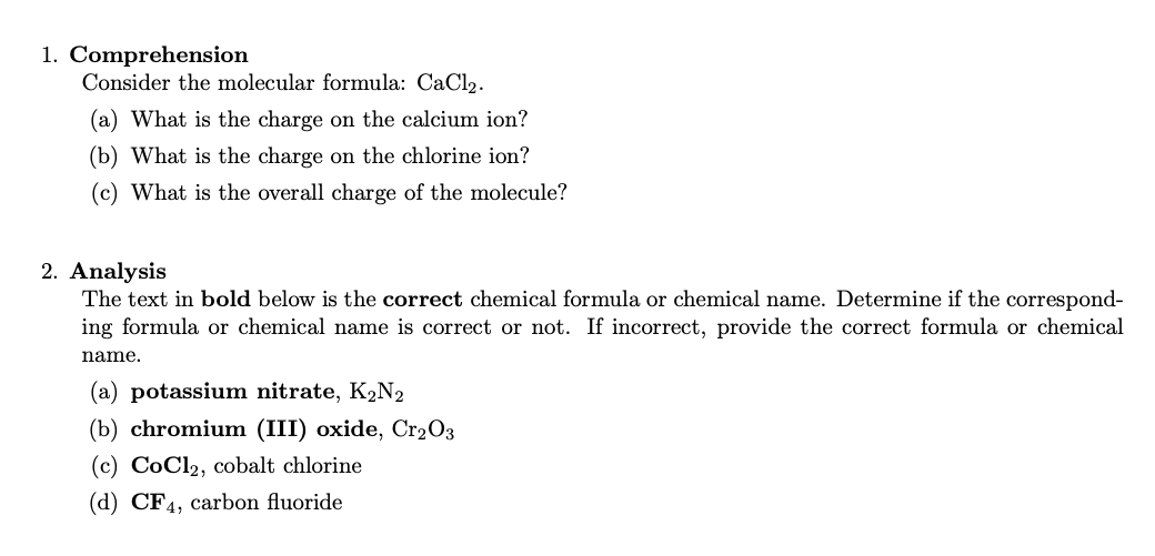 Sample assessment questions for CHEM 1340 OLD SLO 2.1