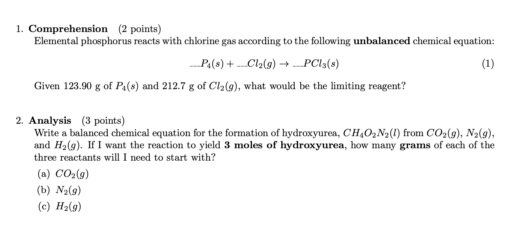 Sample assessment questions for CHEM 1340 SLO 2.2