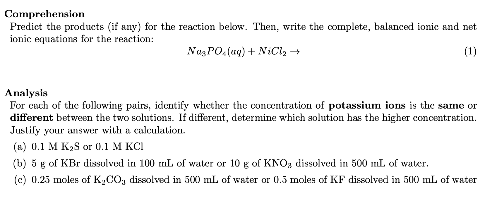 Sample assessment questions for CHEM 1340 SLO 2.3