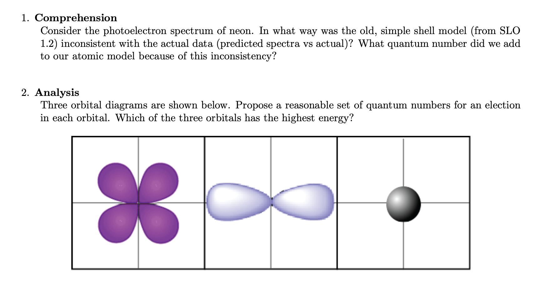 Sample assessment questions for CHEM 1340 SLO 3.1