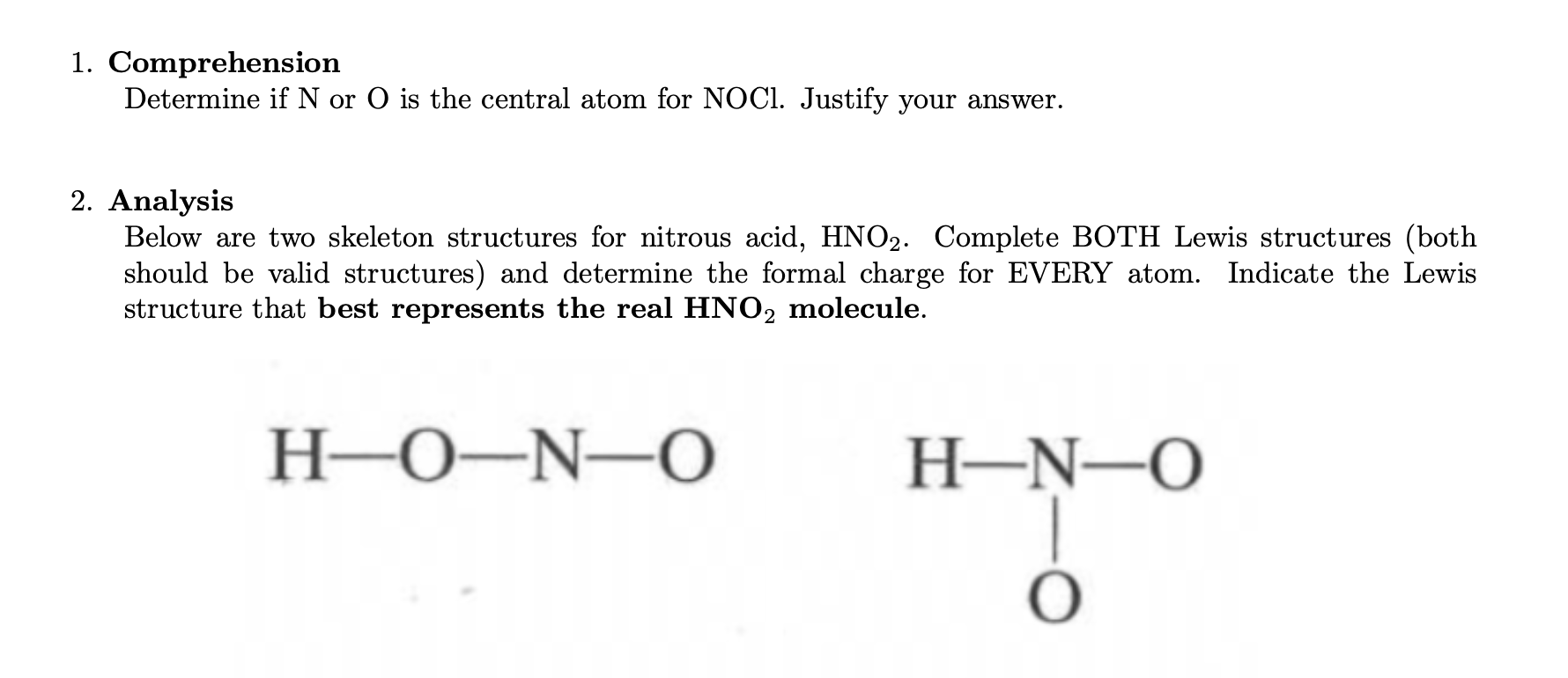 Sample assessment questions for CHEM 1340 SLO 3.3