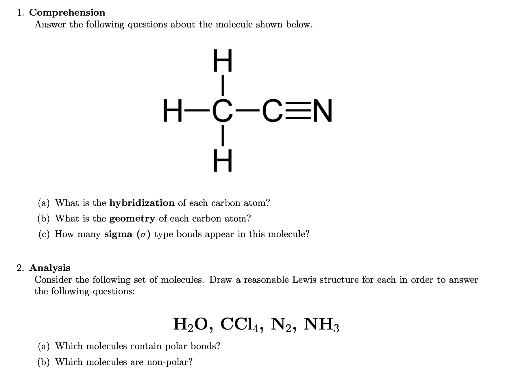 Sample assessment questions for CHEM 1340 SLO 4.1